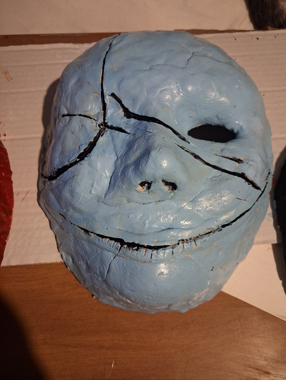 Handmade Blue Clay Wall Mask Sculpture - Contemporary Home Art